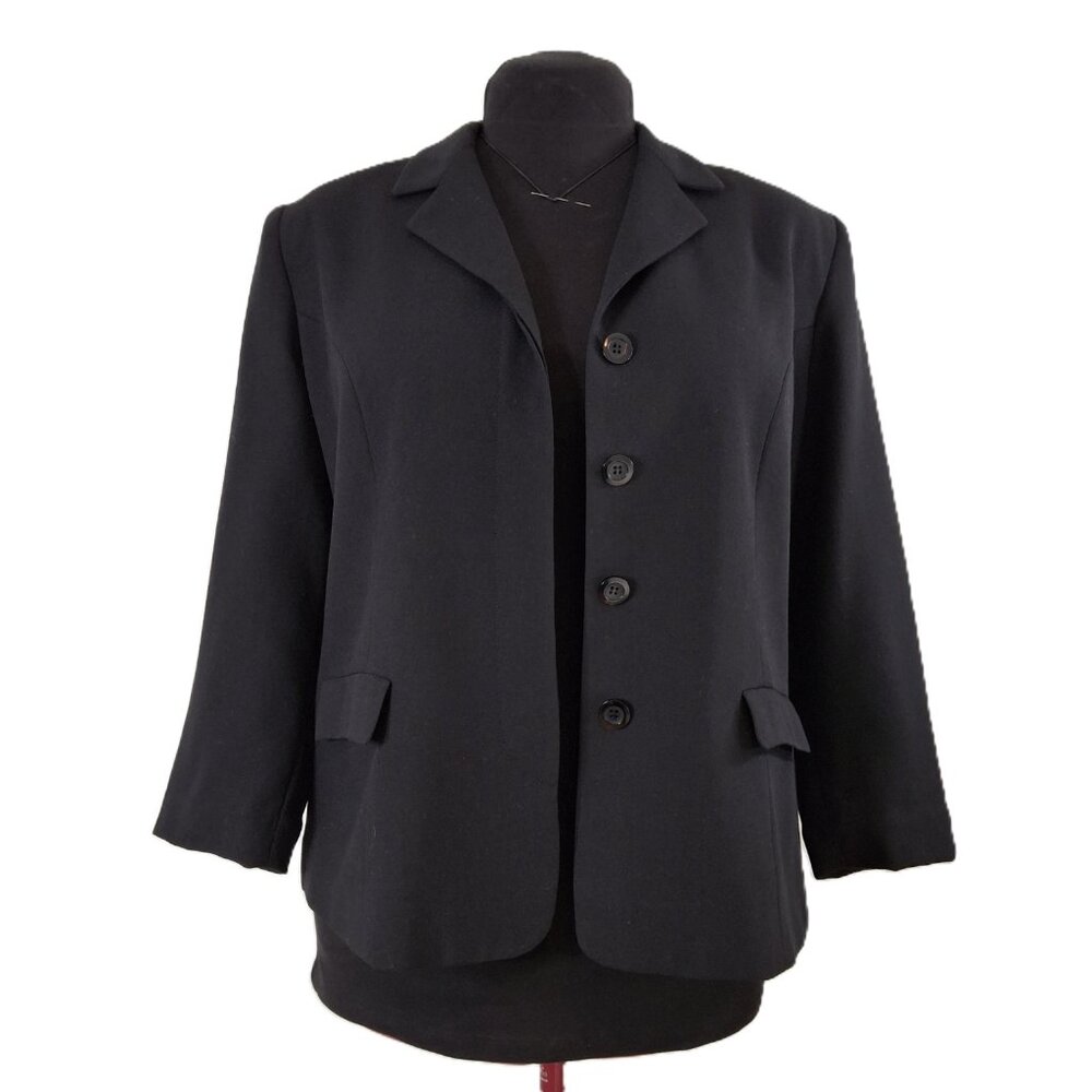 Rena Rowan Petite Vintage Y2K 90s Matte Black Tailored Suit Blazer Jacket  Sz 14